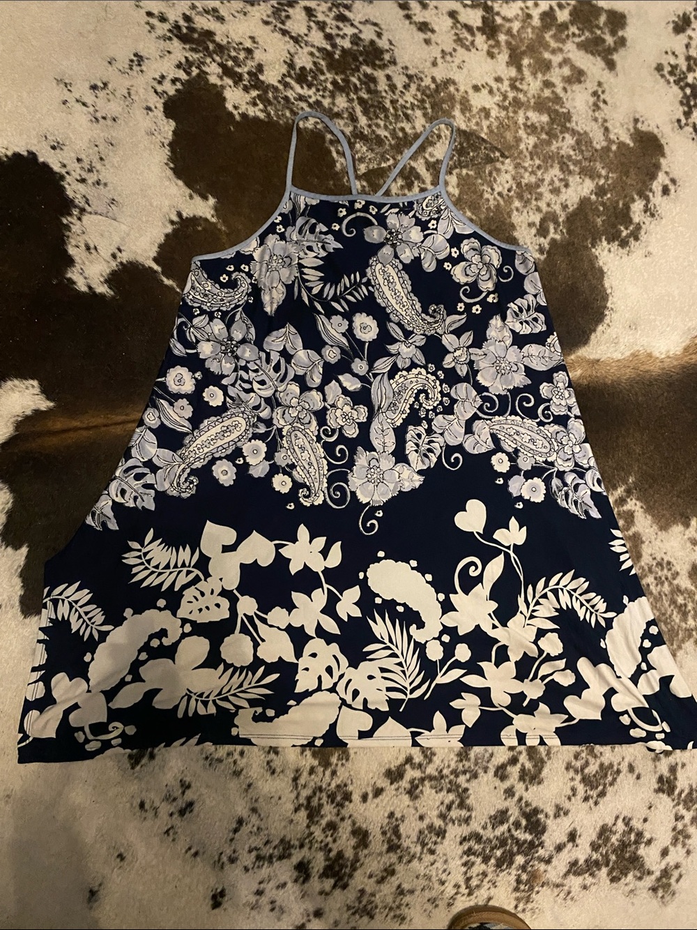 Navy and White Floral Halter Casual Dress